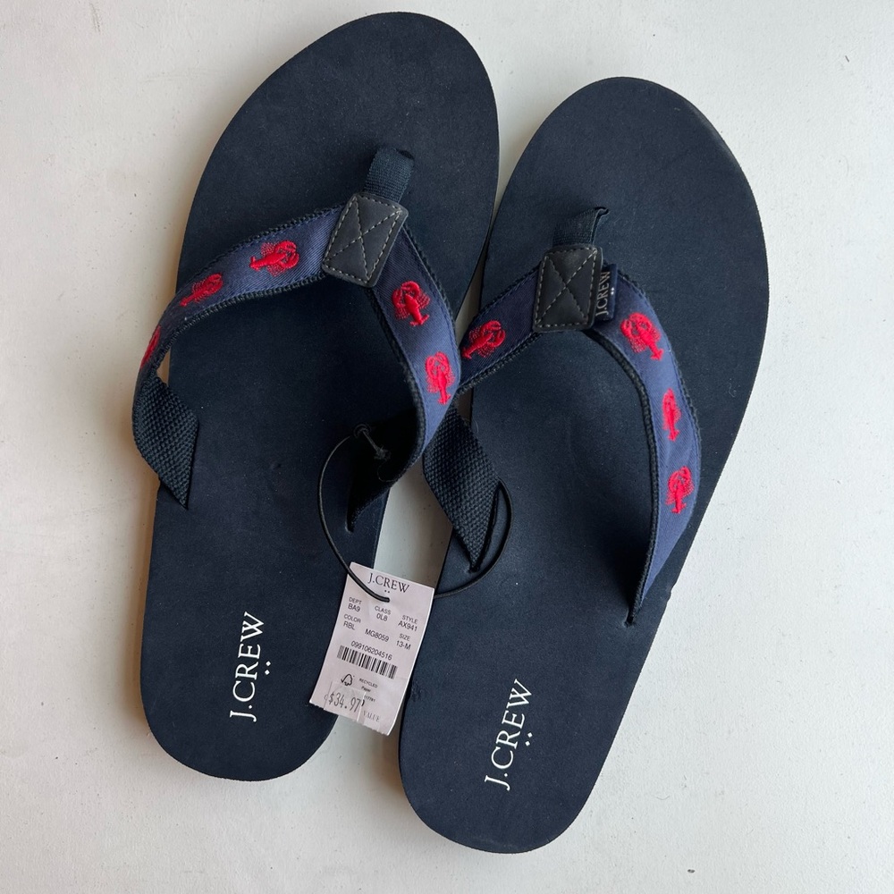 J. Crew Navy Sandals with Red Lobster Embroidery